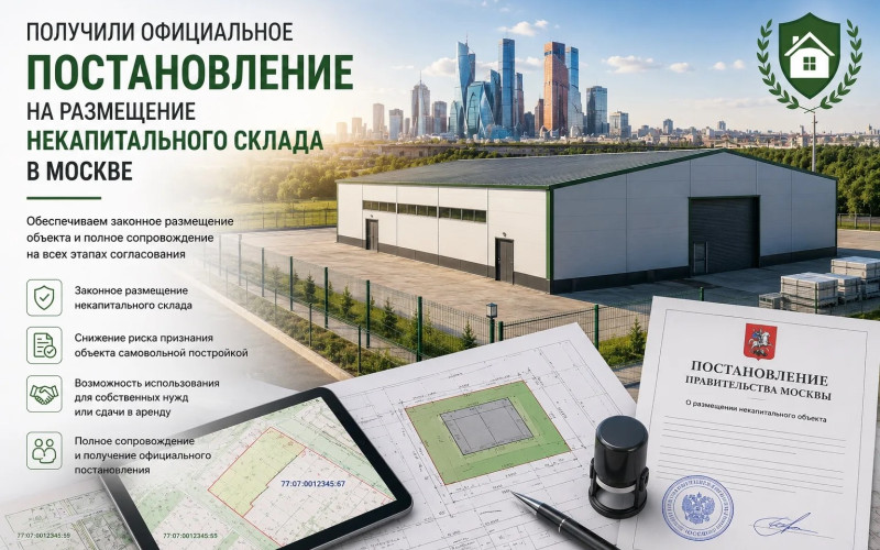 Получили официальное постановление на размещение некапитального склада в Москве!